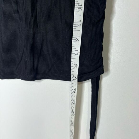 Buffalo David Bitton Black Mini Rib Side String Ruching Crop Tee Shirt - Picture 4 of 7
